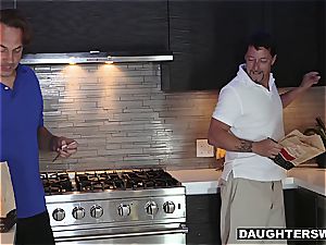 Dads teach daughters-in-law of poppin fuckpole at videos night